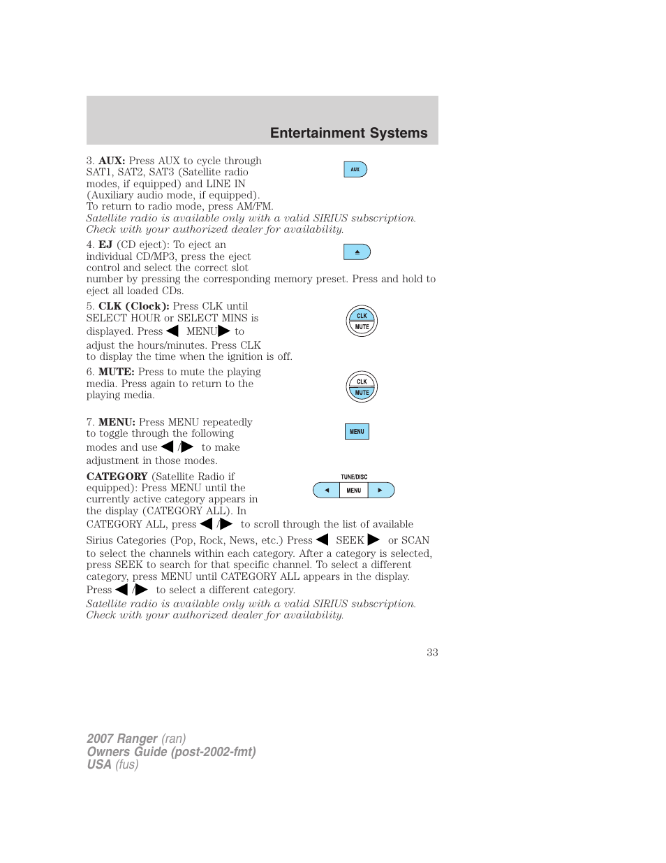 Entertainment systems | FORD 2007 Ranger v.1 User Manual | Page 33 / 280