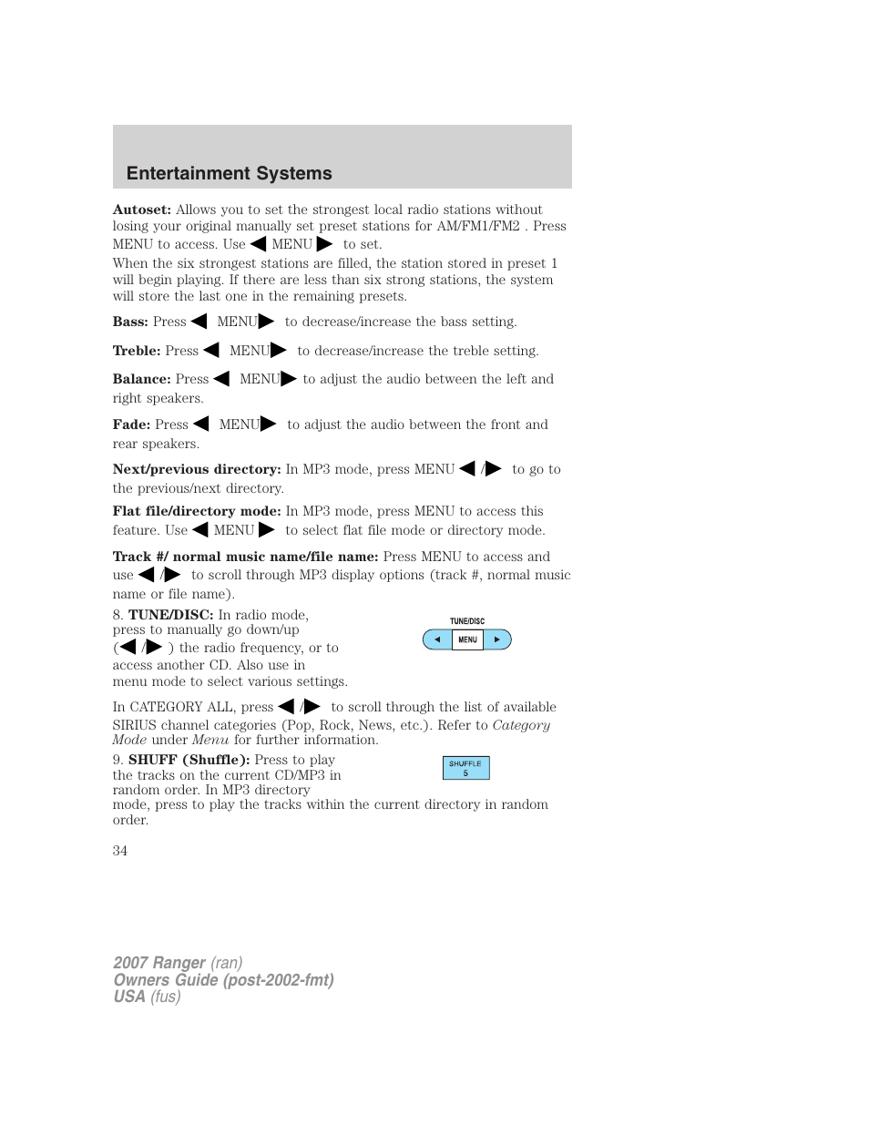 Entertainment systems | FORD 2007 Ranger v.1 User Manual | Page 34 / 280