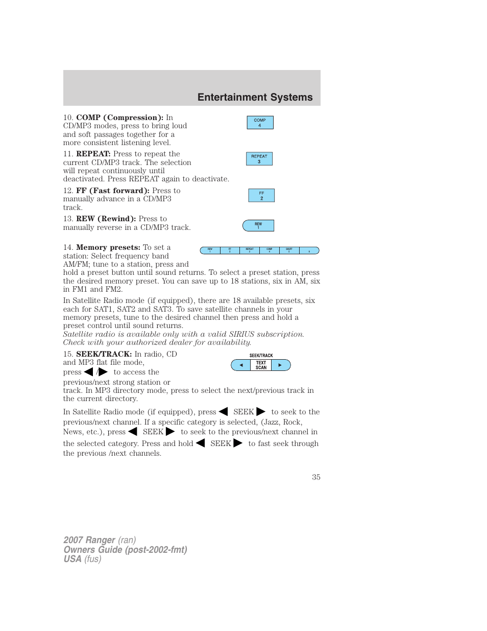 Entertainment systems | FORD 2007 Ranger v.1 User Manual | Page 35 / 280