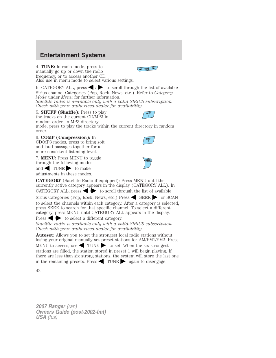 Entertainment systems | FORD 2007 Ranger v.1 User Manual | Page 42 / 280