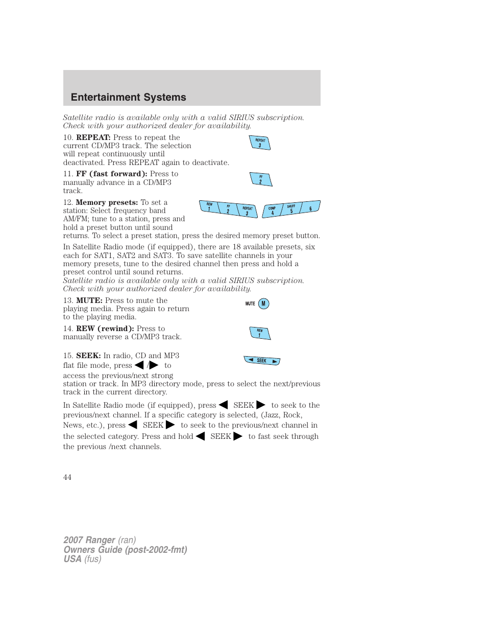 Entertainment systems | FORD 2007 Ranger v.1 User Manual | Page 44 / 280