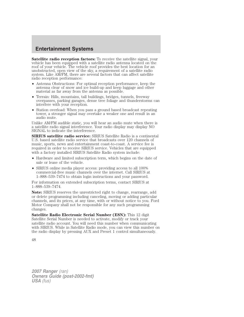 Entertainment systems | FORD 2007 Ranger v.1 User Manual | Page 48 / 280