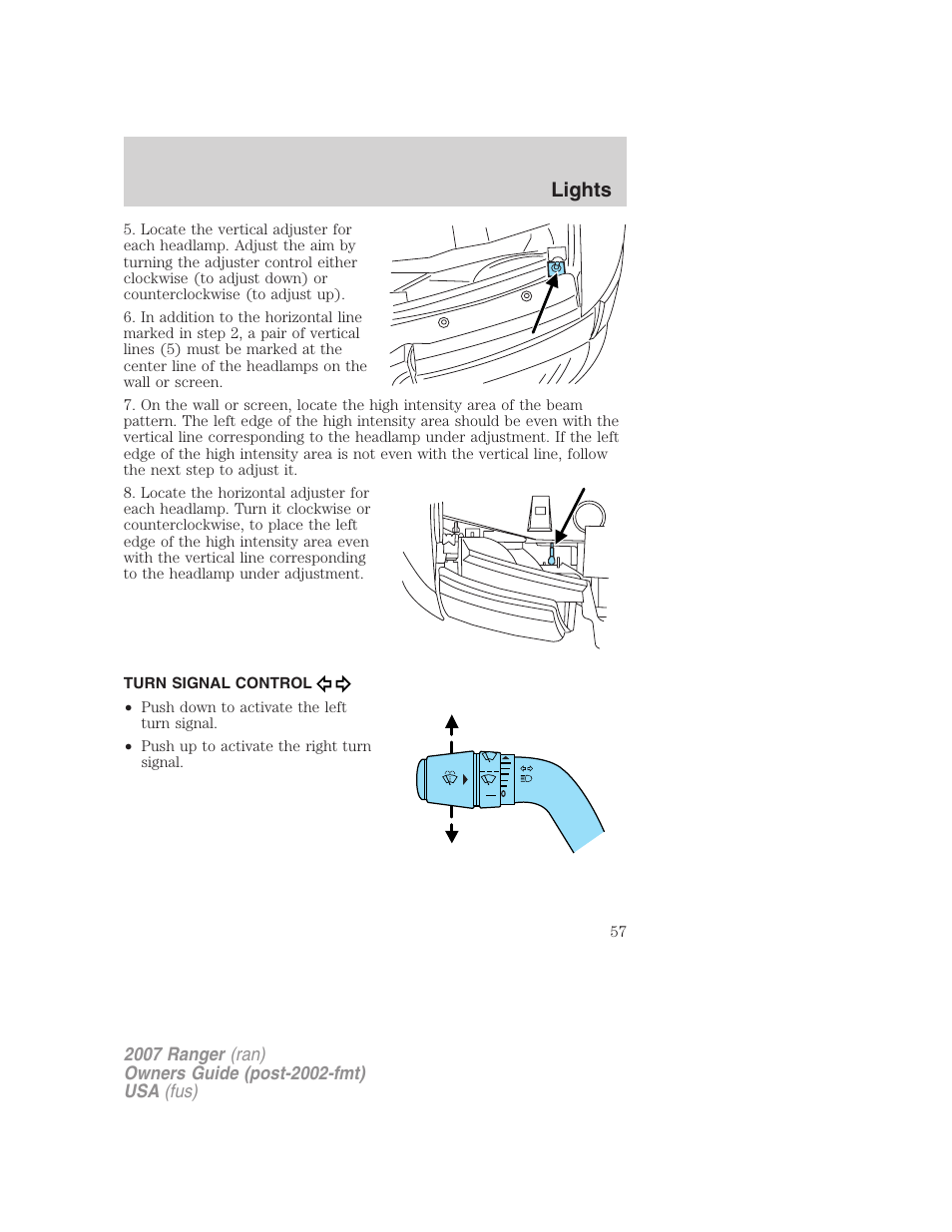 Turn signal control, Lights | FORD 2007 Ranger v.1 User Manual | Page 57 / 280