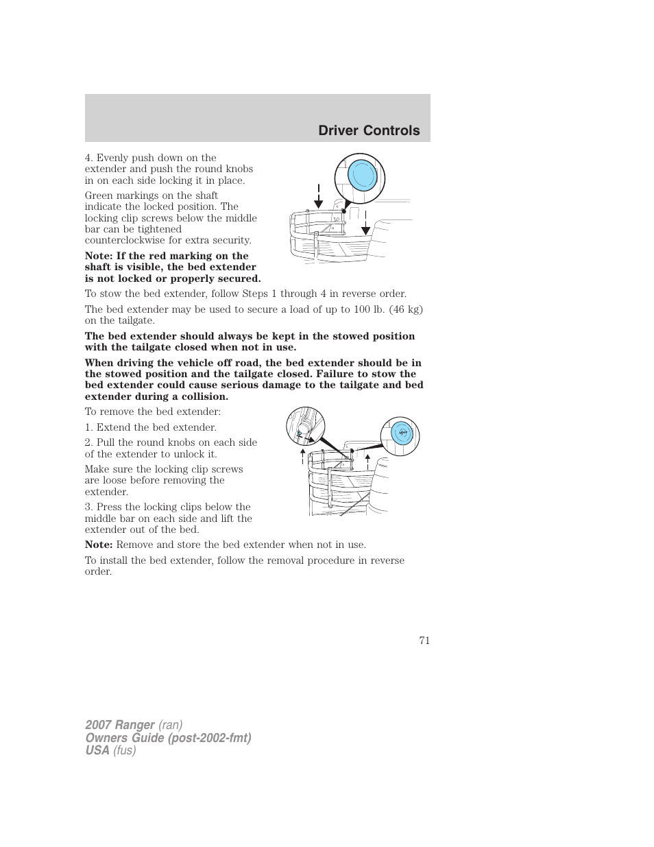 Driver controls | FORD 2007 Ranger v.1 User Manual | Page 71 / 280