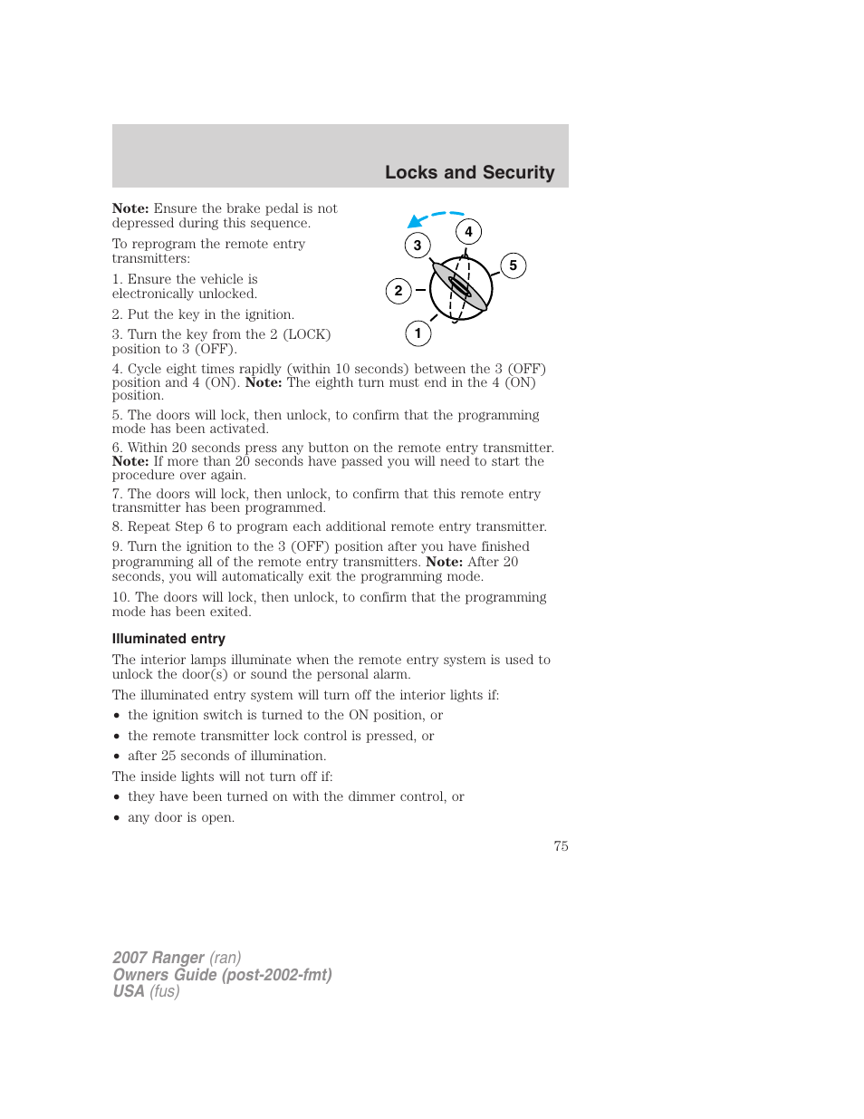 Illuminated entry, Locks and security | FORD 2007 Ranger v.1 User Manual | Page 75 / 280