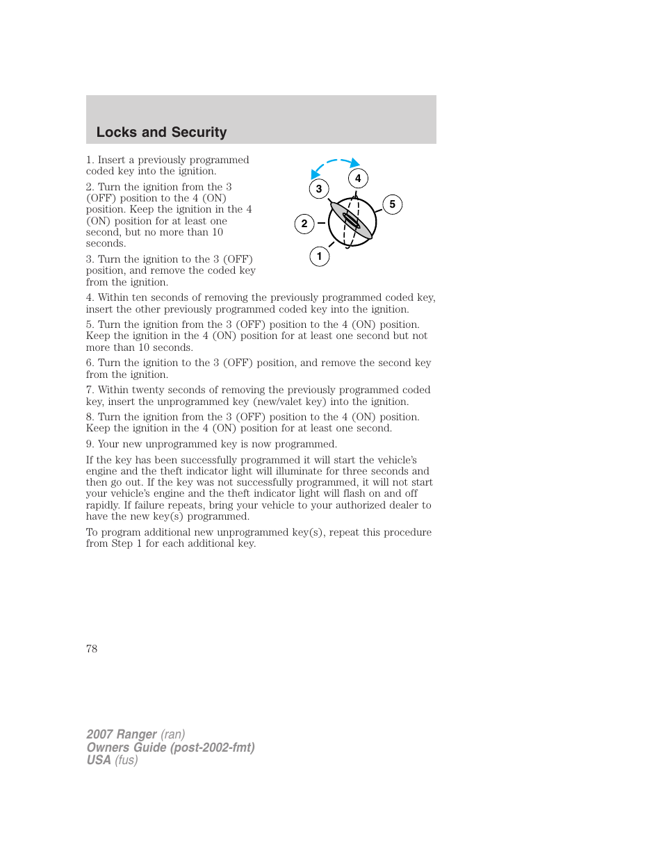 Locks and security | FORD 2007 Ranger v.1 User Manual | Page 78 / 280