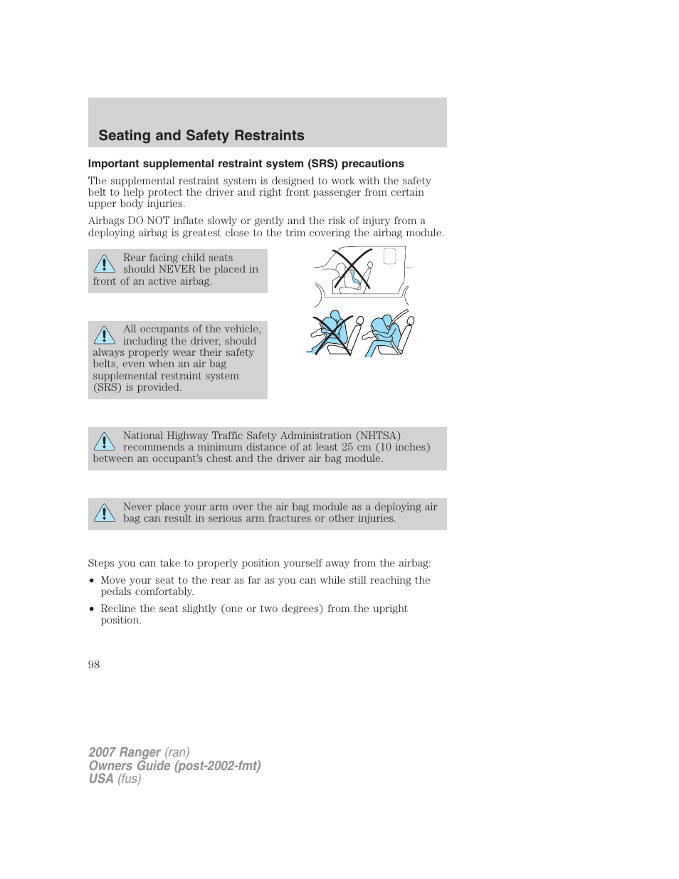 Seating and safety restraints | FORD 2007 Ranger v.1 User Manual | Page 98 / 280