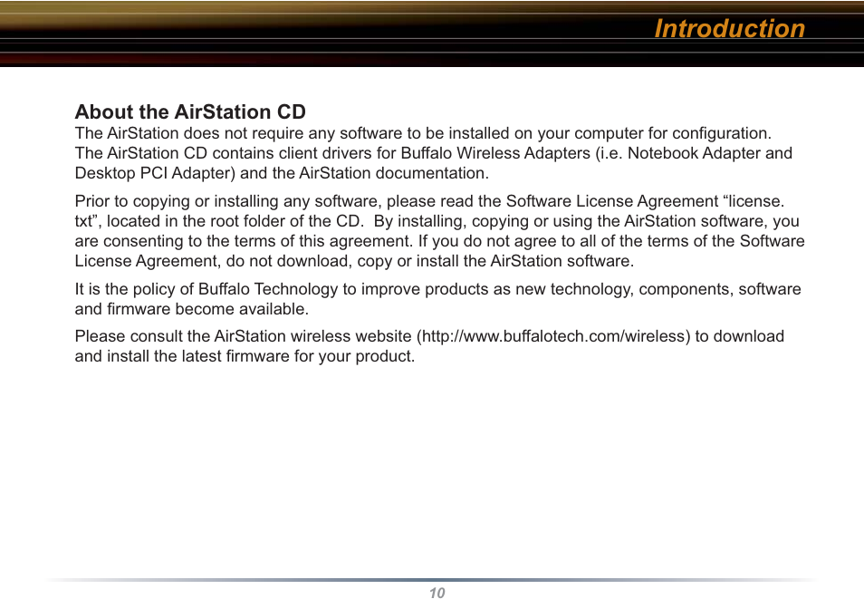 Introduction | Buffalo Technology WHR3-G54 User Manual | Page 10 / 95