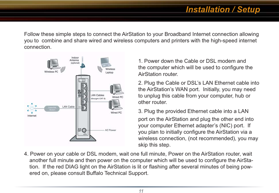 Installation / setup | Buffalo Technology WHR3-G54 User Manual | Page 11 / 95
