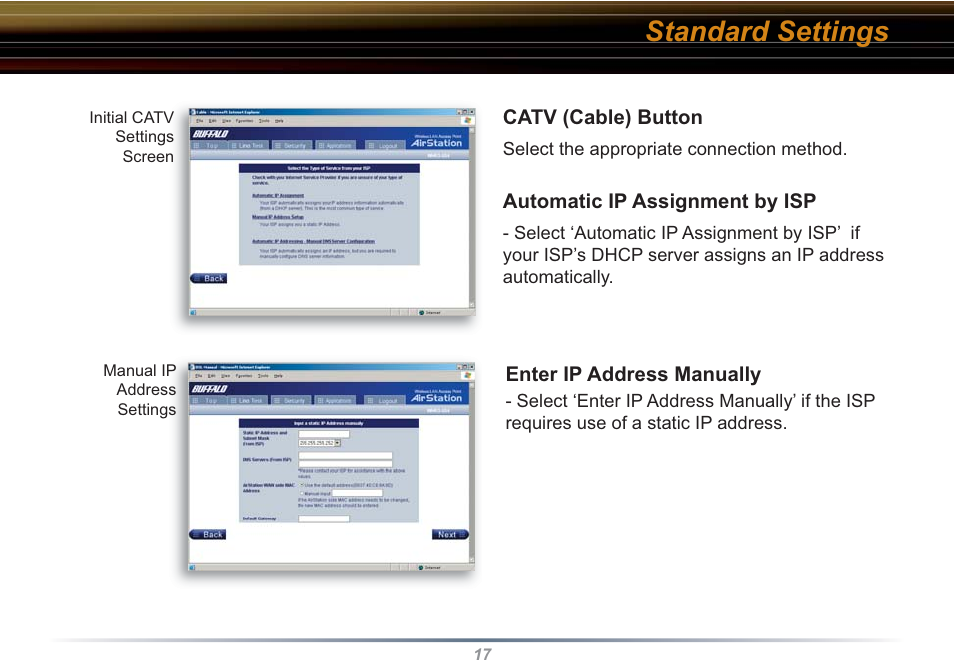 Standard settings | Buffalo Technology WHR3-G54 User Manual | Page 17 / 95