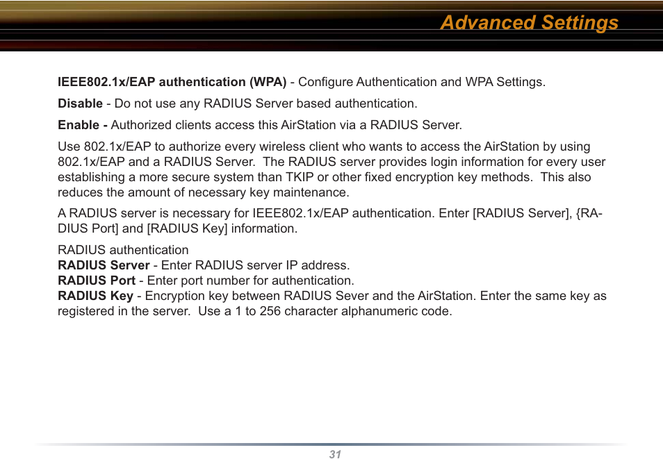 Advanced settings | Buffalo Technology WHR3-G54 User Manual | Page 31 / 95