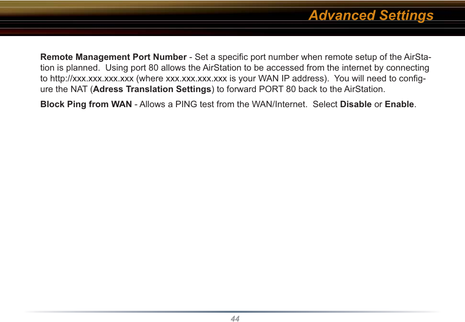 Advanced settings | Buffalo Technology WHR3-G54 User Manual | Page 44 / 95