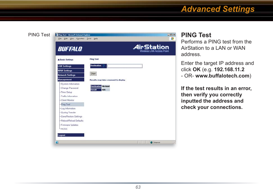 Advanced settings | Buffalo Technology WHR3-G54 User Manual | Page 63 / 95