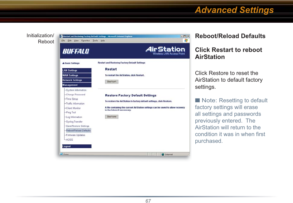 Advanced settings | Buffalo Technology WHR3-G54 User Manual | Page 67 / 95