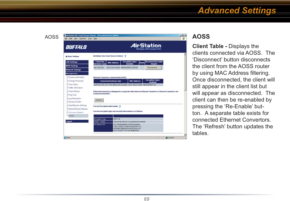 Advanced settings | Buffalo Technology WHR3-G54 User Manual | Page 69 / 95