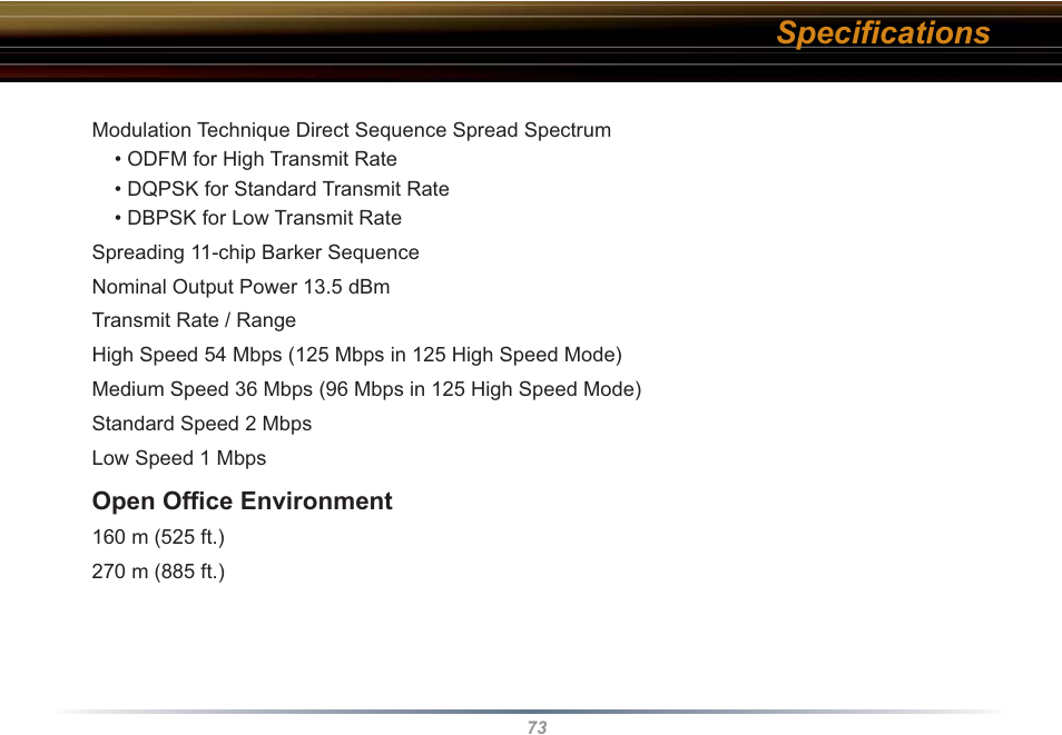 Speciﬁ cations | Buffalo Technology WHR3-G54 User Manual | Page 73 / 95