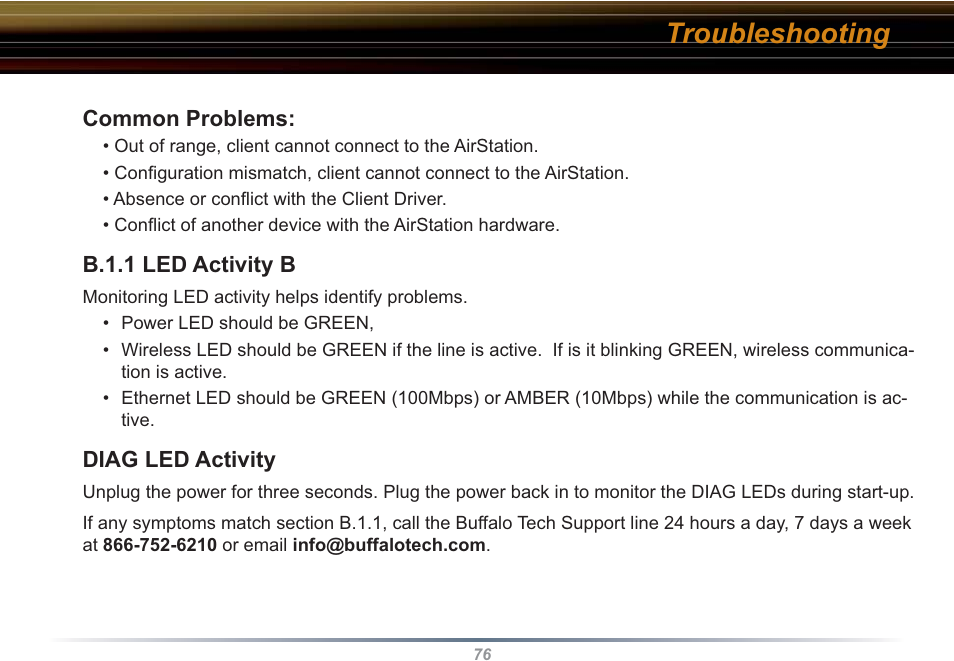 Troubleshooting | Buffalo Technology WHR3-G54 User Manual | Page 76 / 95