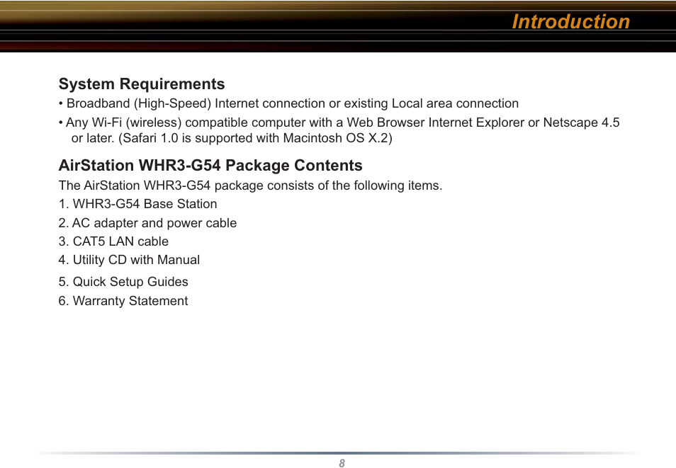 Introduction | Buffalo Technology WHR3-G54 User Manual | Page 8 / 95