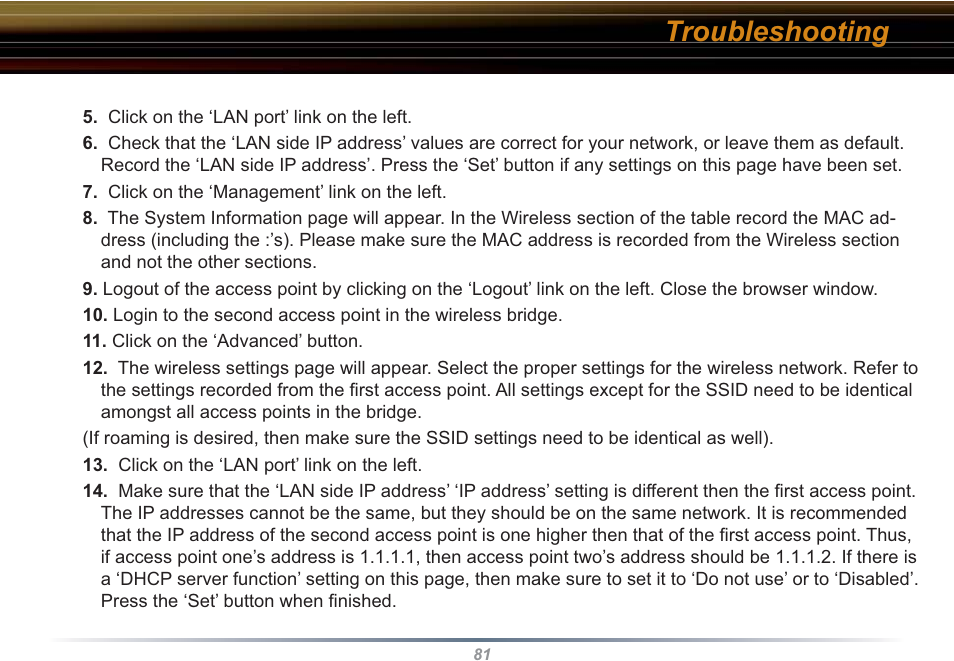 Troubleshooting | Buffalo Technology WHR3-G54 User Manual | Page 81 / 95