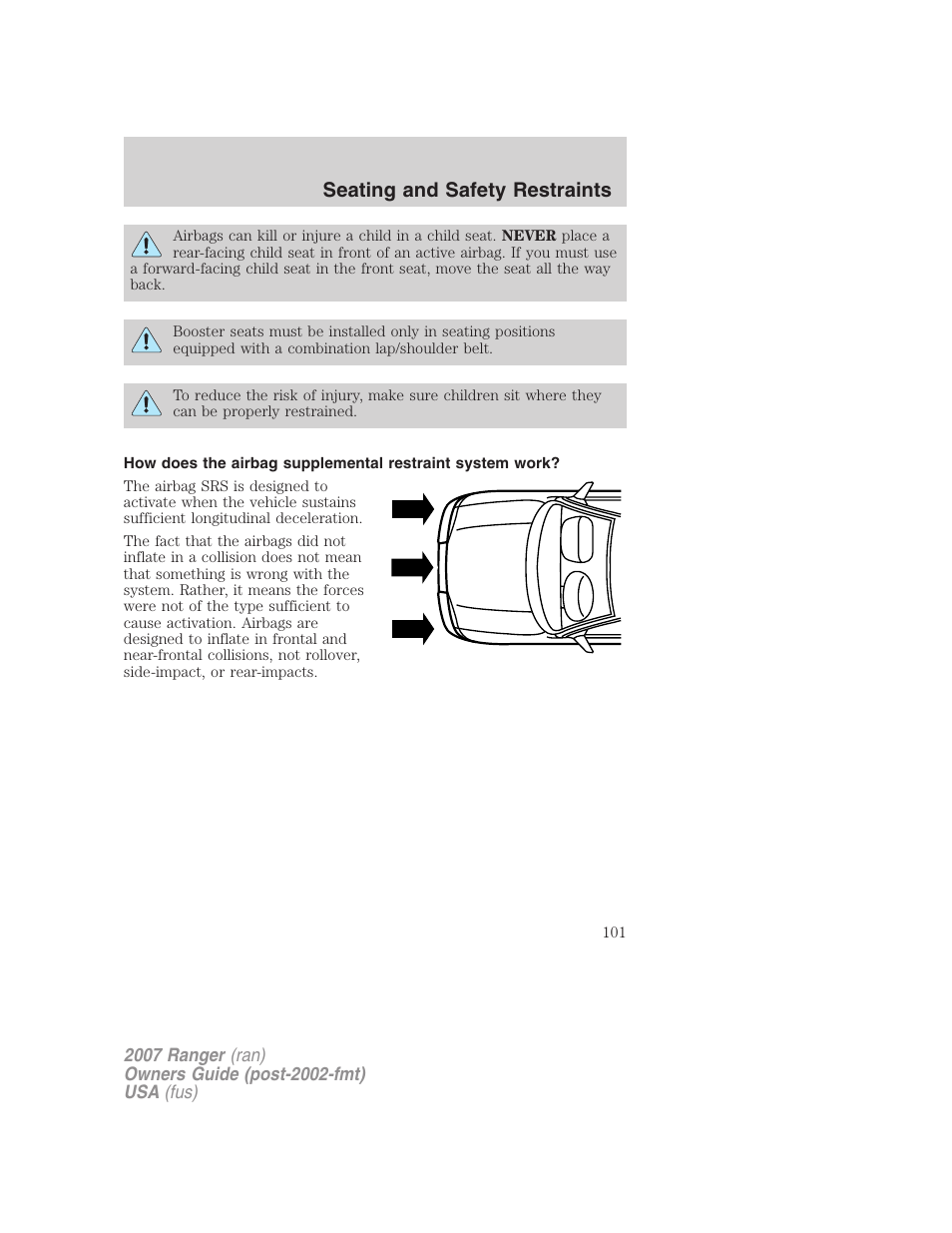 Seating and safety restraints | FORD 2007 Ranger v.2 User Manual | Page 101 / 280