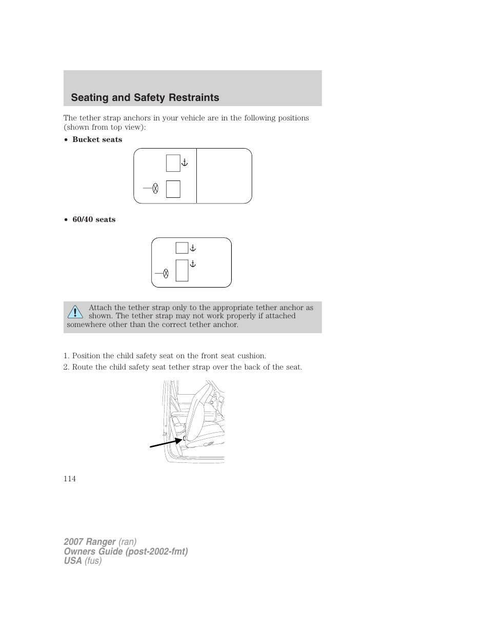 Seating and safety restraints | FORD 2007 Ranger v.2 User Manual | Page 114 / 280