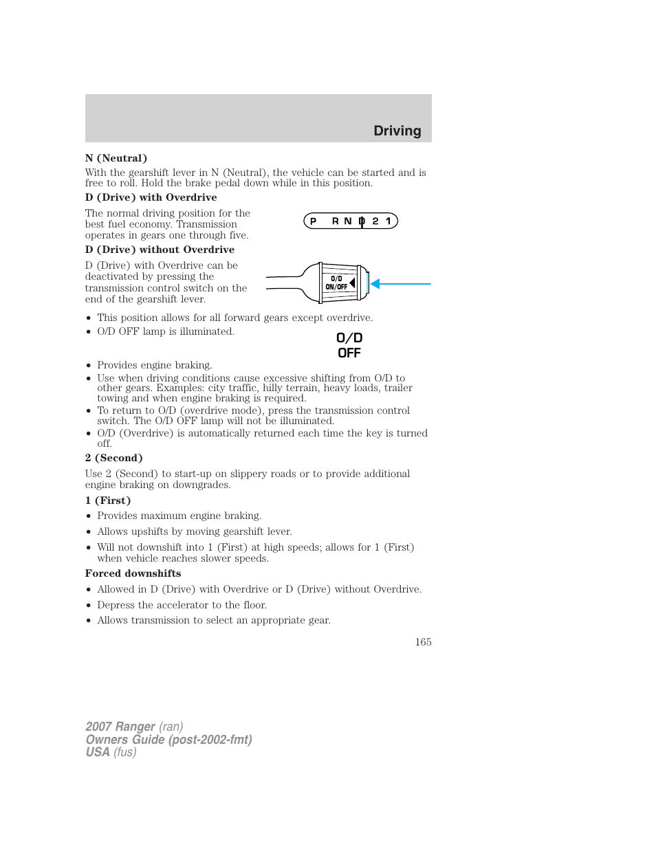 Driving | FORD 2007 Ranger v.2 User Manual | Page 165 / 280