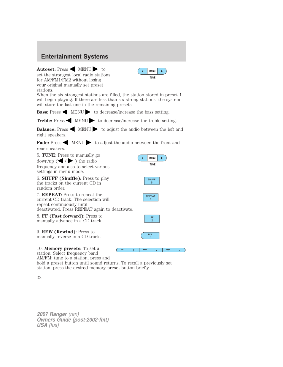 Entertainment systems | FORD 2007 Ranger v.2 User Manual | Page 22 / 280