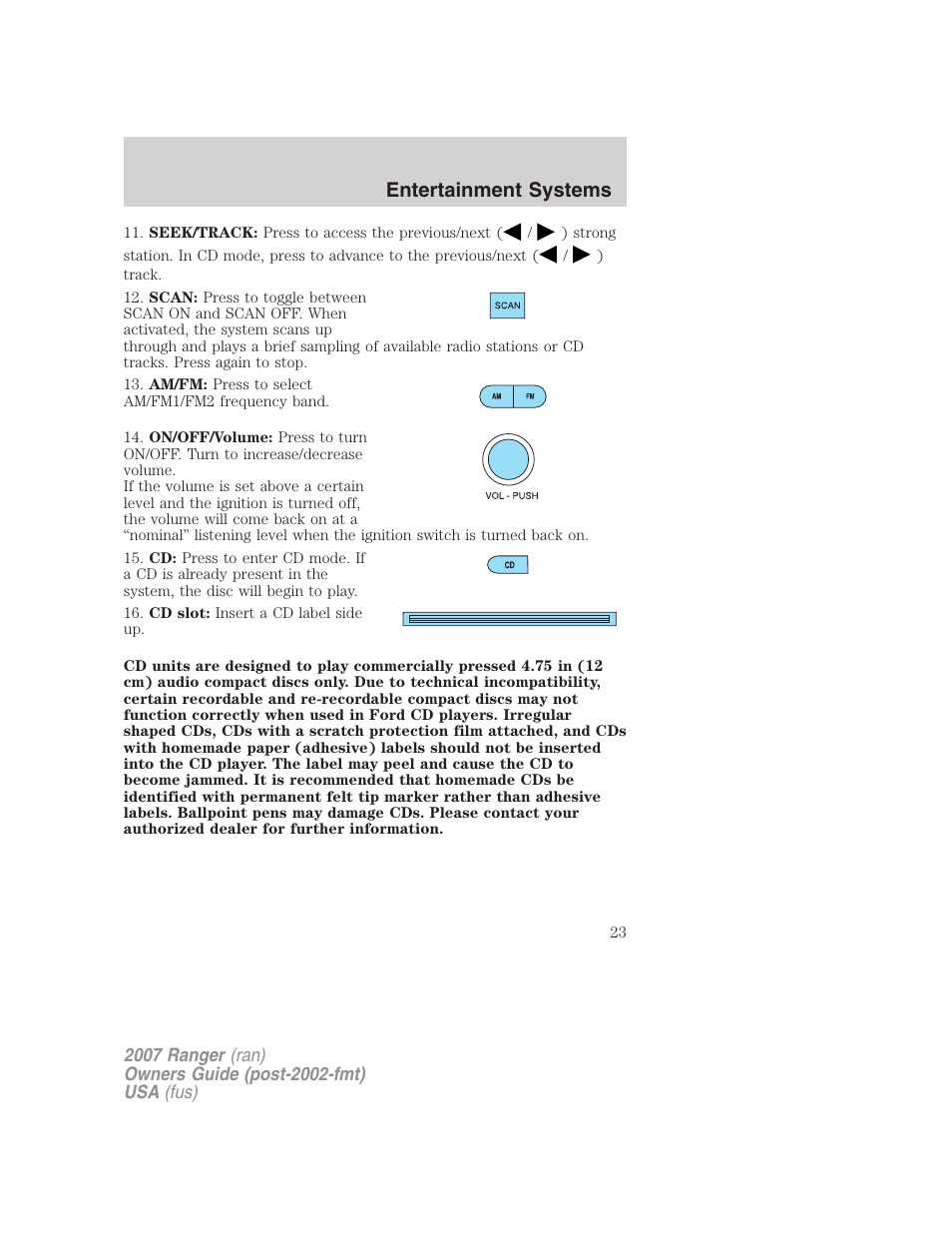 Entertainment systems | FORD 2007 Ranger v.2 User Manual | Page 23 / 280