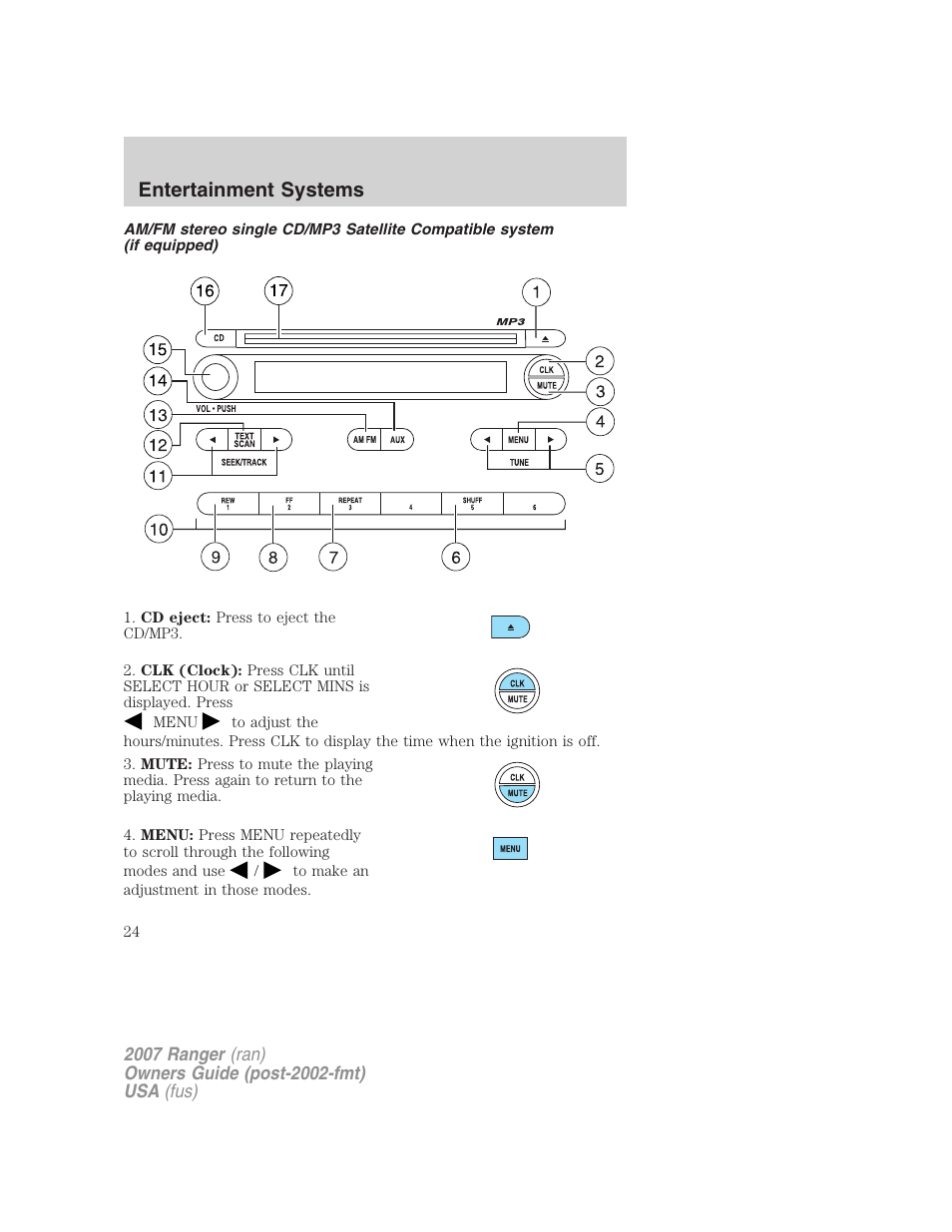 Entertainment systems | FORD 2007 Ranger v.2 User Manual | Page 24 / 280