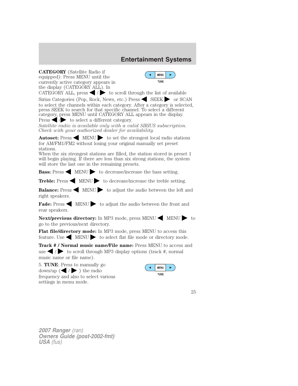 Entertainment systems | FORD 2007 Ranger v.2 User Manual | Page 25 / 280