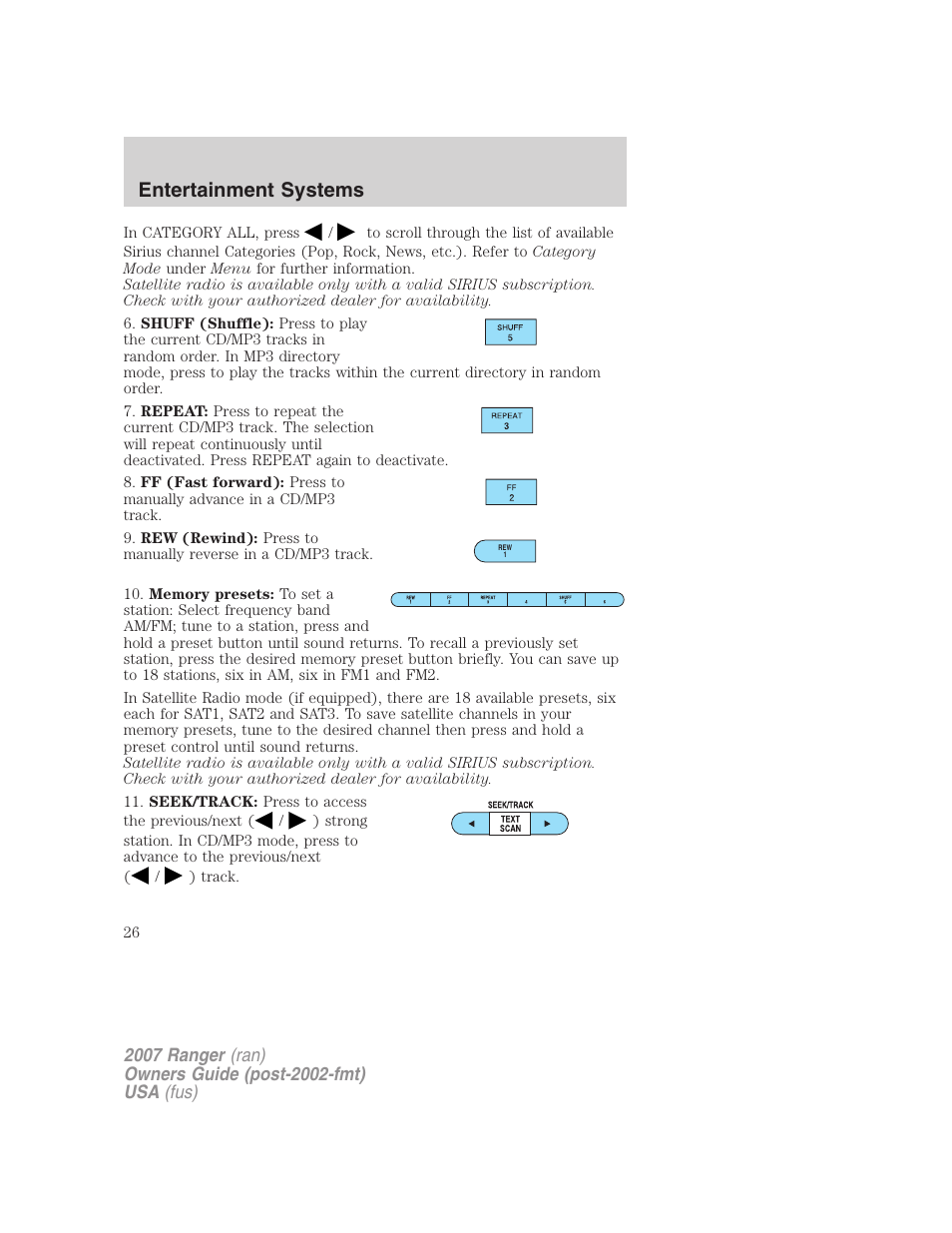 Entertainment systems | FORD 2007 Ranger v.2 User Manual | Page 26 / 280