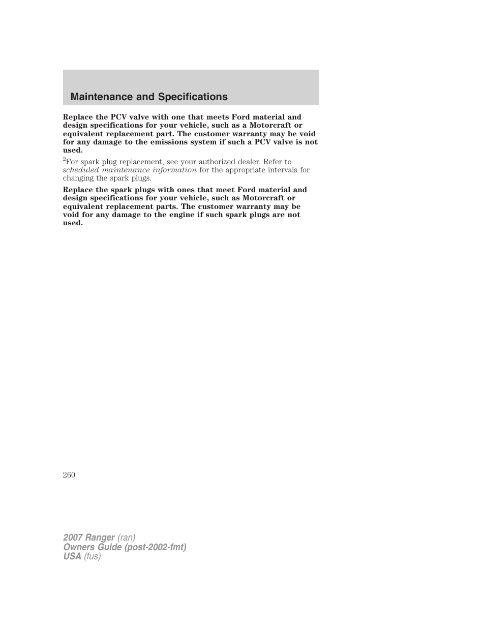 Maintenance and specifications | FORD 2007 Ranger v.2 User Manual | Page 260 / 280