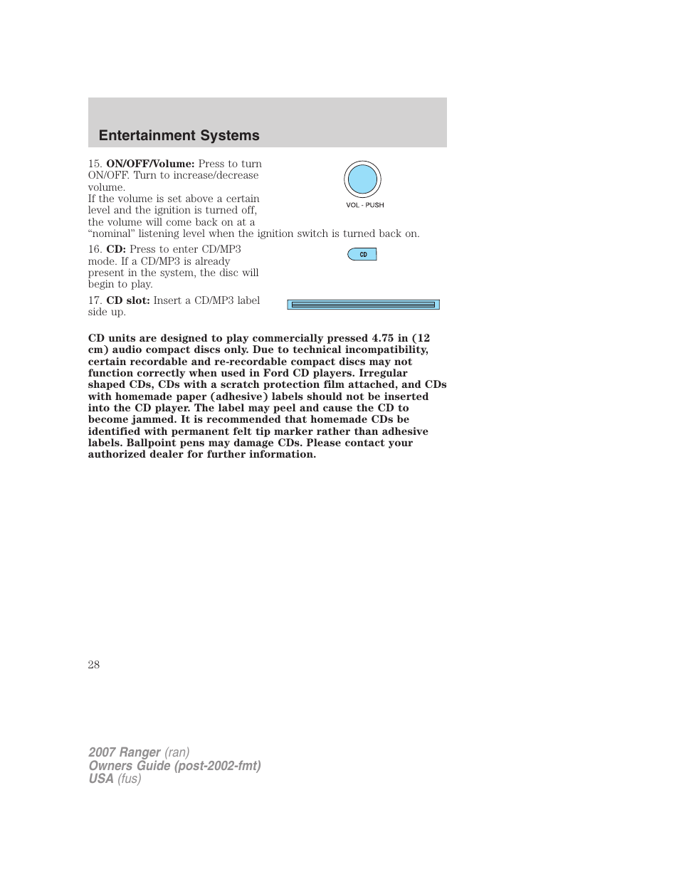 Entertainment systems | FORD 2007 Ranger v.2 User Manual | Page 28 / 280