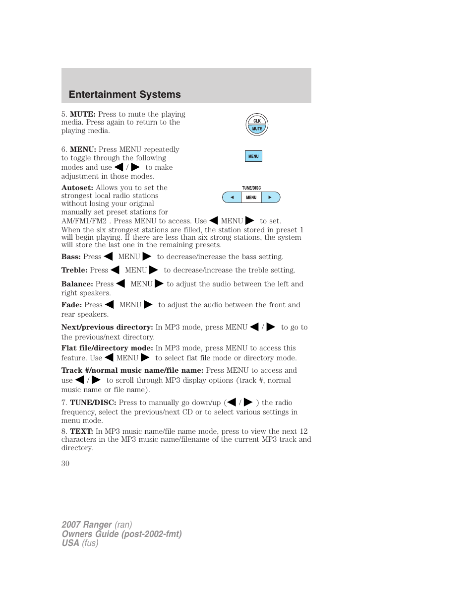 Entertainment systems | FORD 2007 Ranger v.2 User Manual | Page 30 / 280