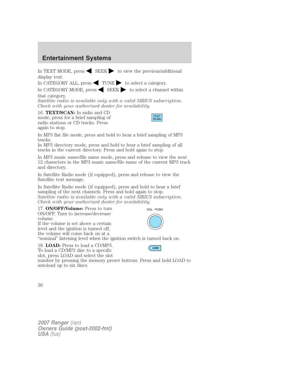 Entertainment systems | FORD 2007 Ranger v.2 User Manual | Page 36 / 280