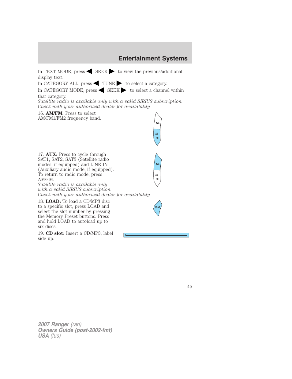 Entertainment systems | FORD 2007 Ranger v.2 User Manual | Page 45 / 280