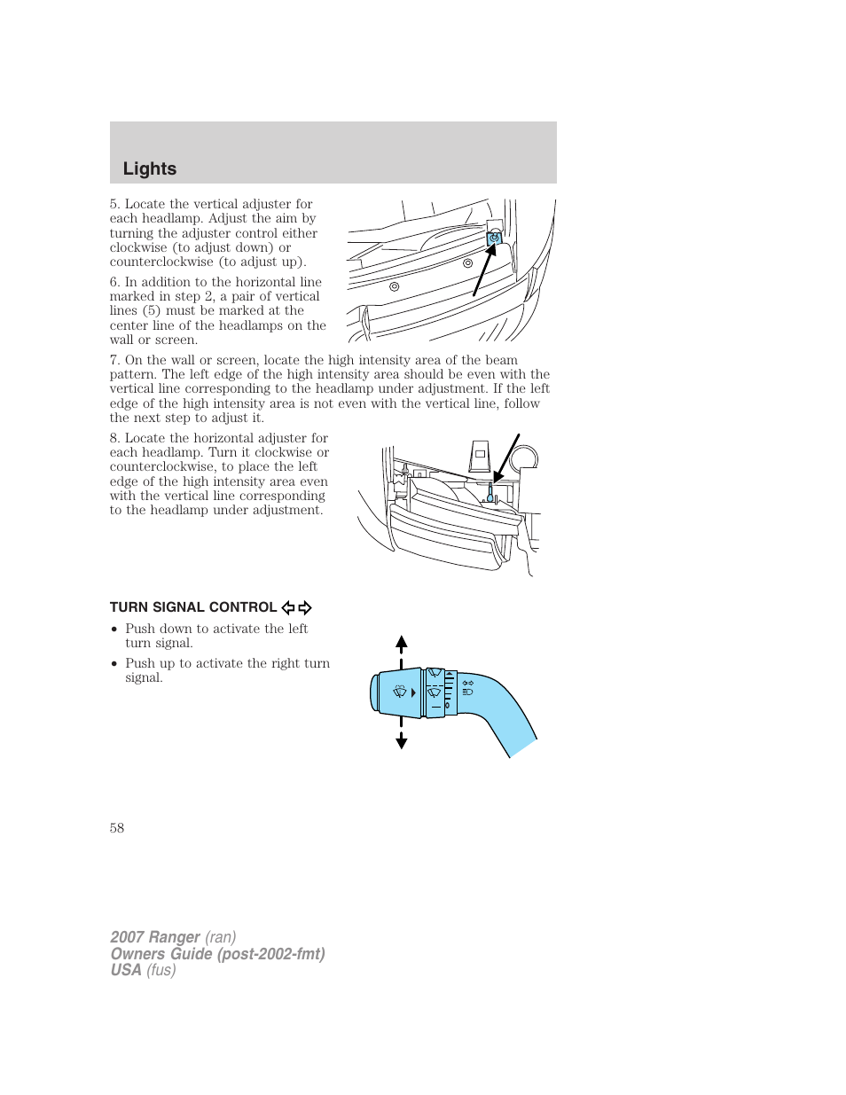 Turn signal control, Bulb replacement, Lights | FORD 2007 Ranger v.2 User Manual | Page 58 / 280