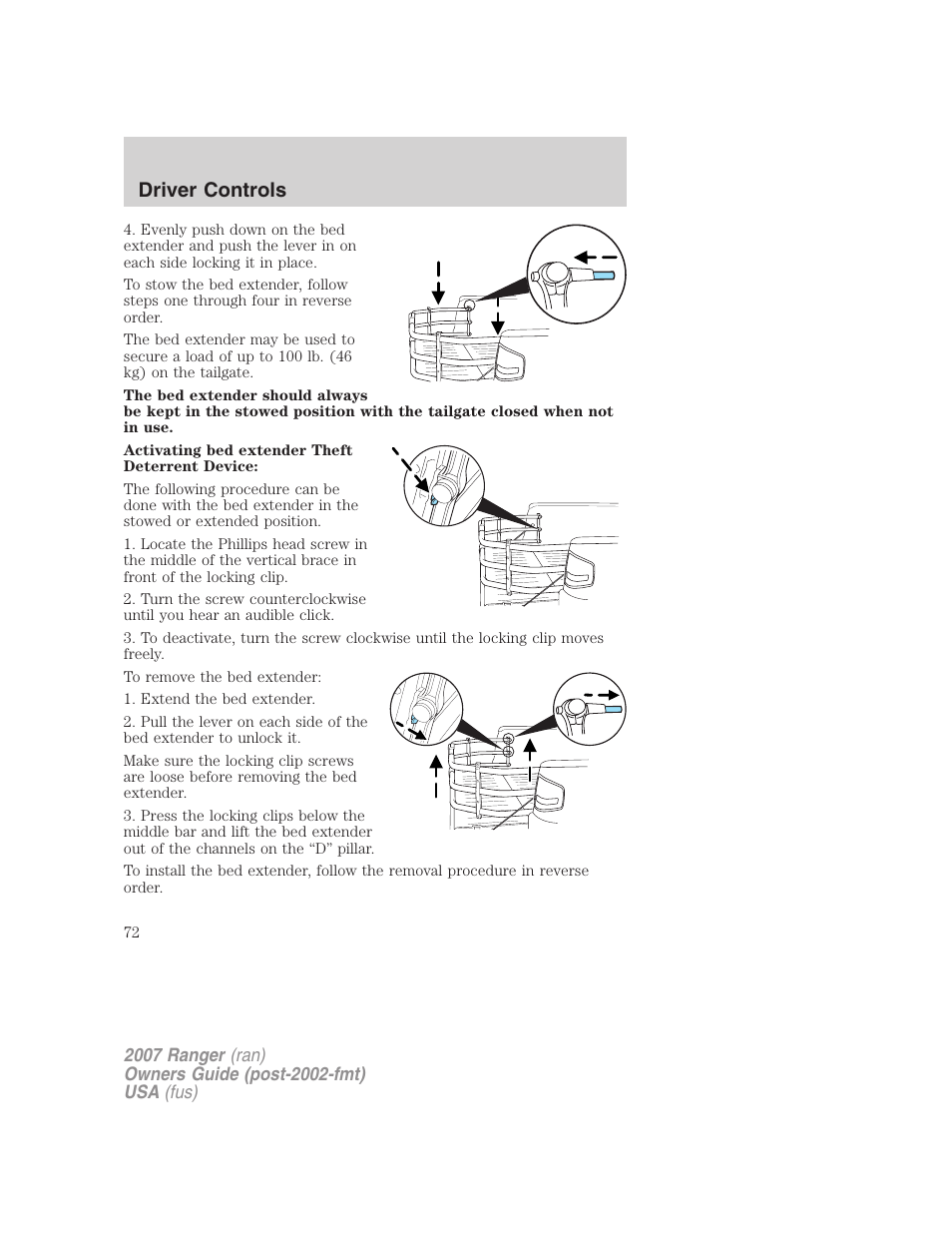 Driver controls | FORD 2007 Ranger v.2 User Manual | Page 72 / 280