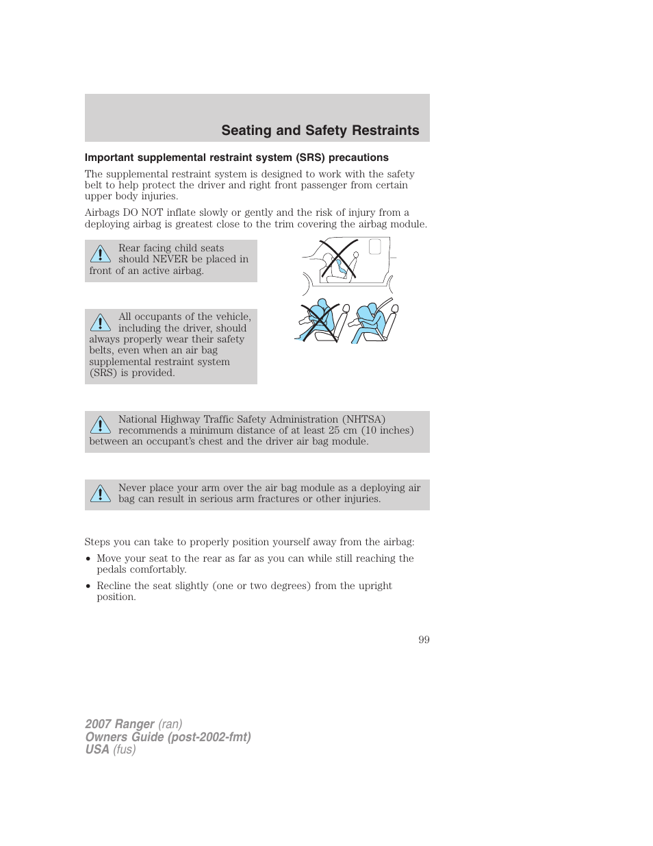 Seating and safety restraints | FORD 2007 Ranger v.2 User Manual | Page 99 / 280