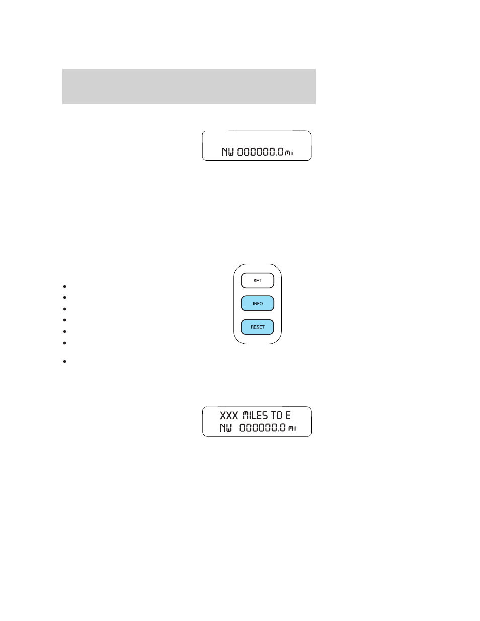 Message center, Selectable features, Reset | Info menu, Odometer/trip odometer, Distance to empty (dte), Driver controls | FORD 2007 Taurus User Manual | Page 53 / 232