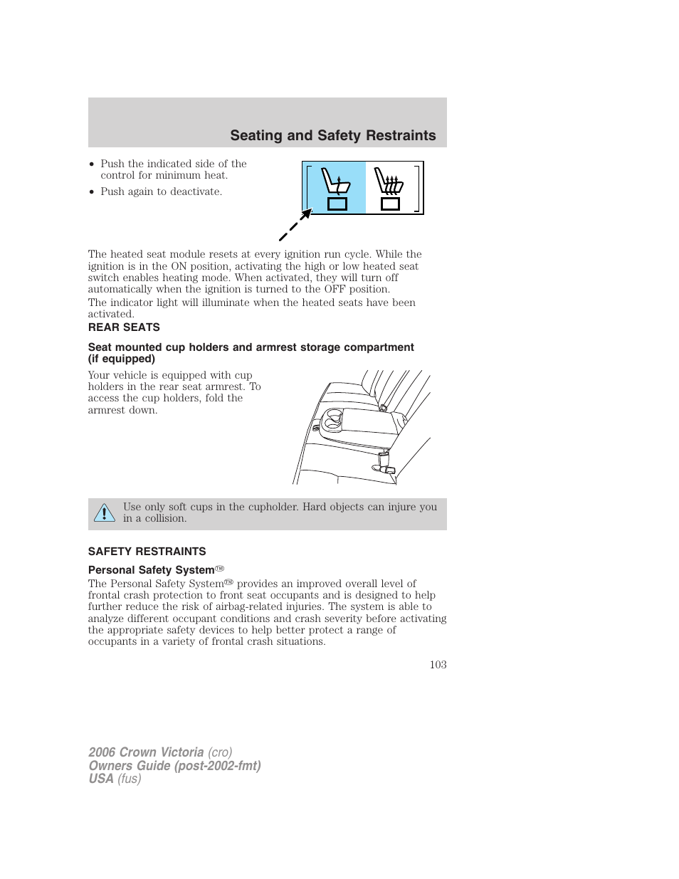 Rear seats, Safety restraints, Personal safety system | Seating and safety restraints | FORD 2006 Crown Victoria v.2 User Manual | Page 103 / 272