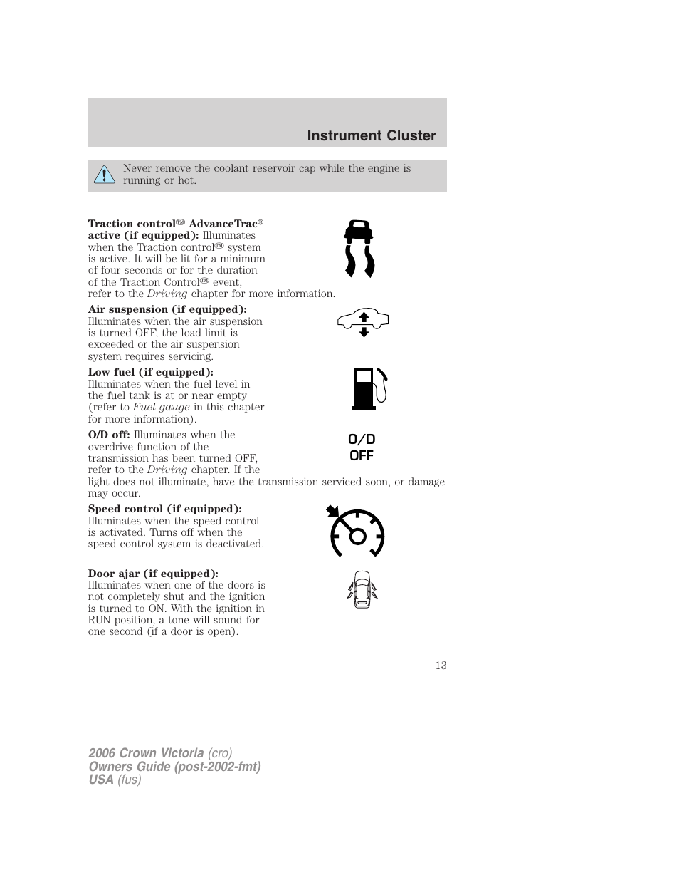 Instrument cluster | FORD 2006 Crown Victoria v.2 User Manual | Page 13 / 272