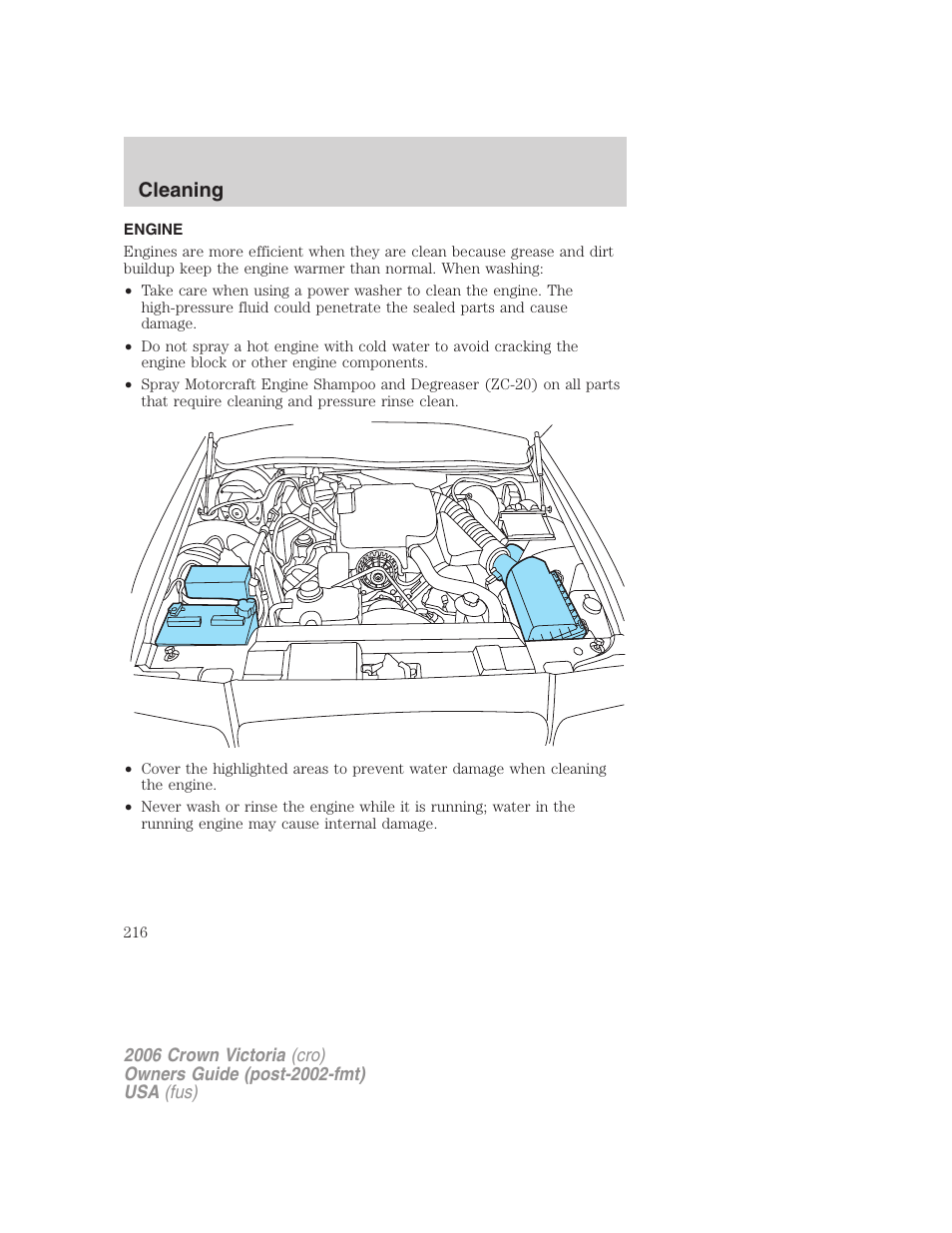 Engine, Cleaning | FORD 2006 Crown Victoria v.2 User Manual | Page 216 / 272