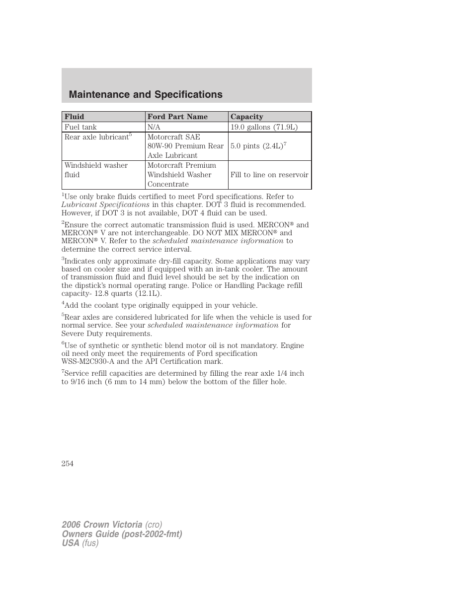 Maintenance and specifications | FORD 2006 Crown Victoria v.2 User Manual | Page 254 / 272