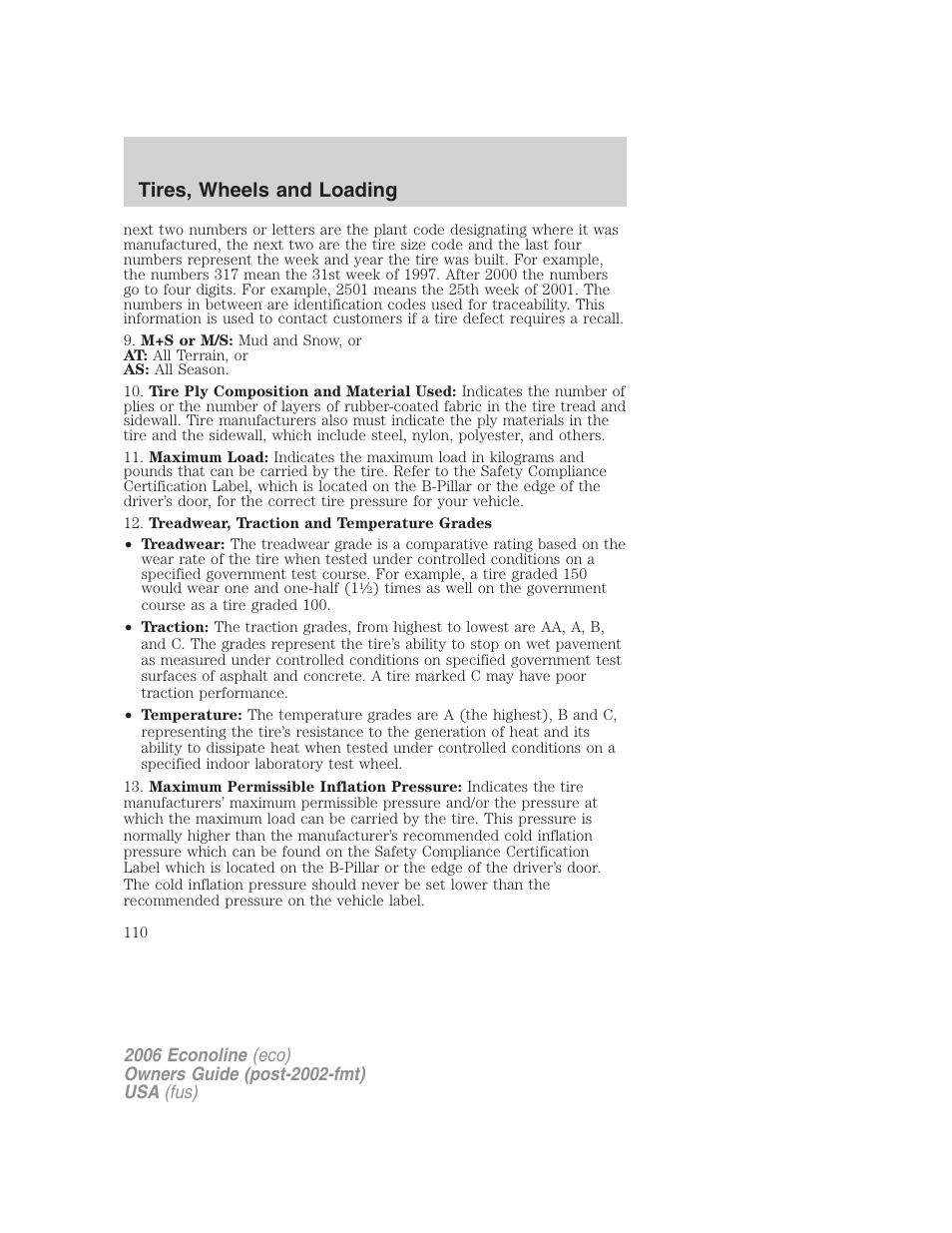 Tires, wheels and loading | FORD 2006 E-450 v.1 User Manual | Page 110 / 248