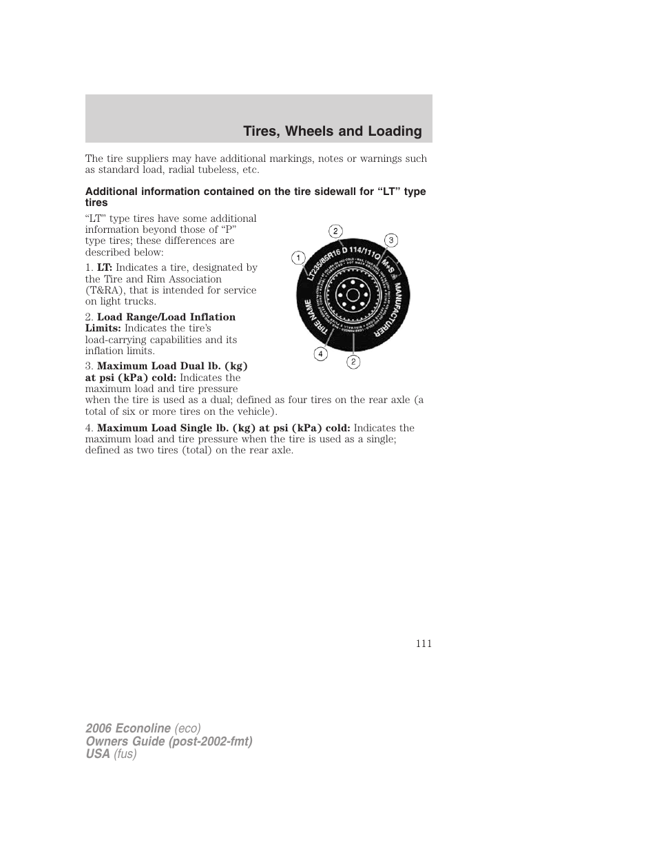 Tires, wheels and loading | FORD 2006 E-450 v.1 User Manual | Page 111 / 248