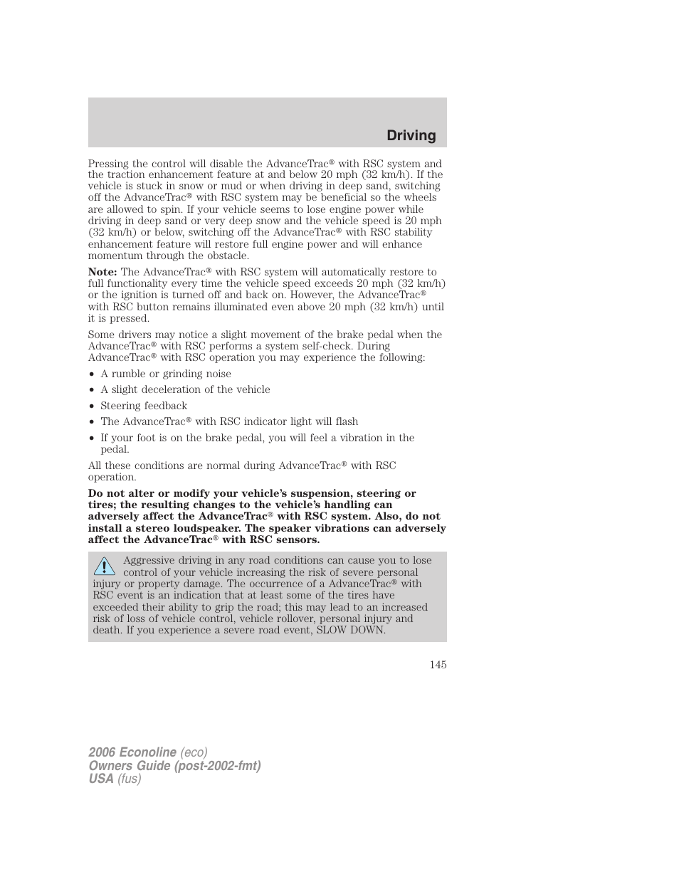 Driving | FORD 2006 E-450 v.1 User Manual | Page 145 / 248