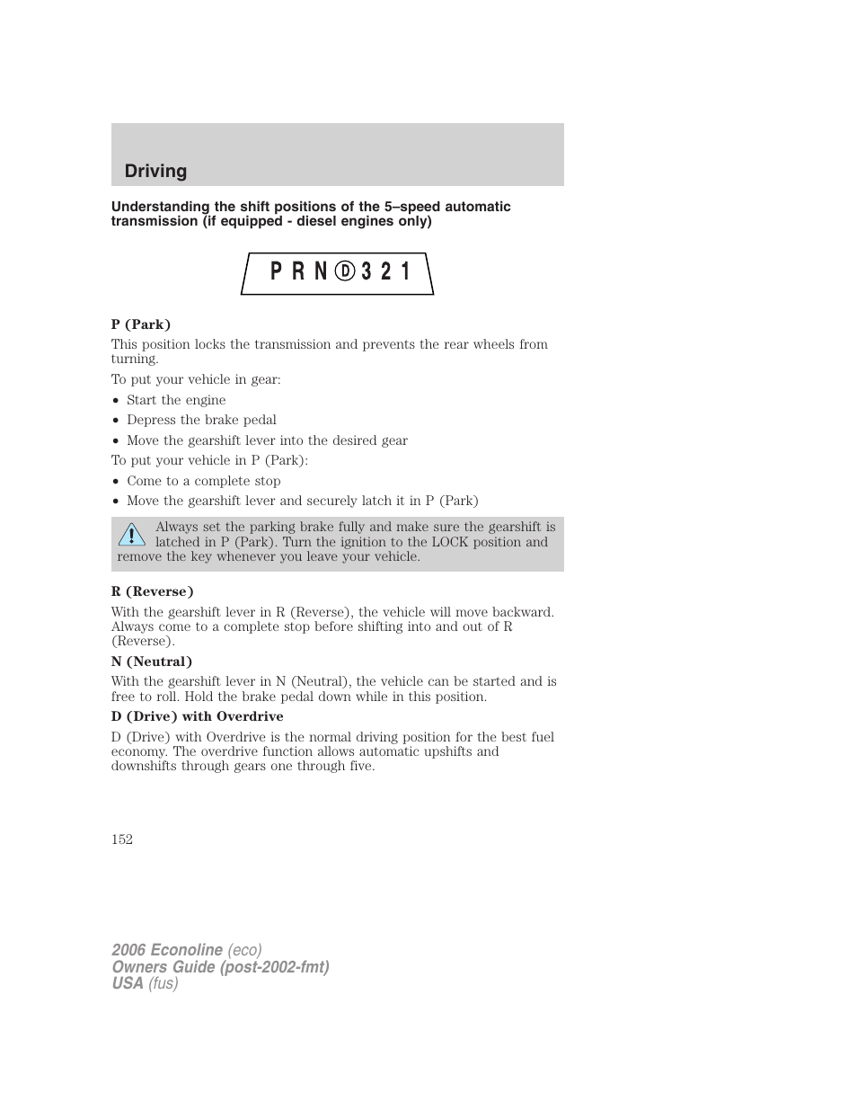 Driving | FORD 2006 E-450 v.1 User Manual | Page 152 / 248