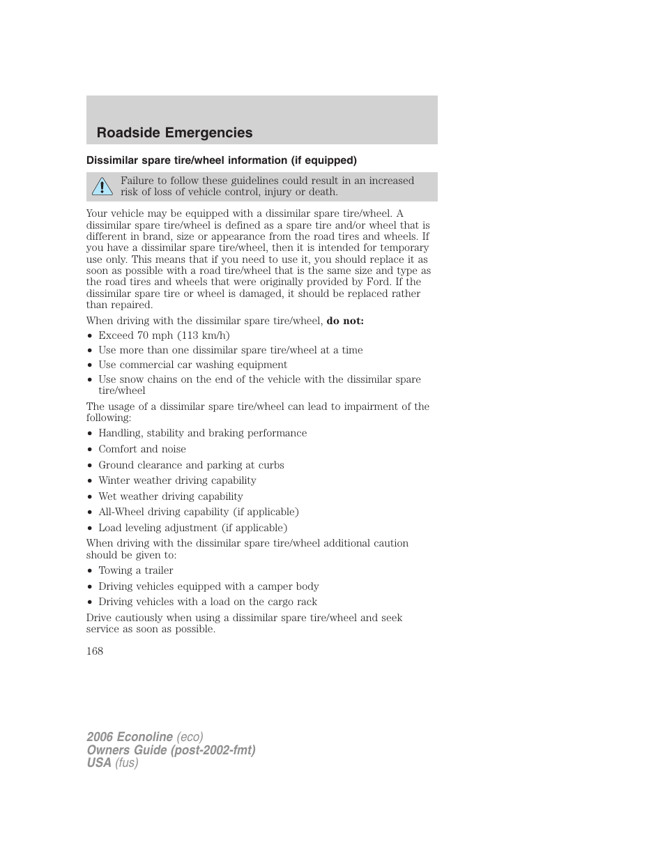 Roadside emergencies | FORD 2006 E-450 v.1 User Manual | Page 168 / 248