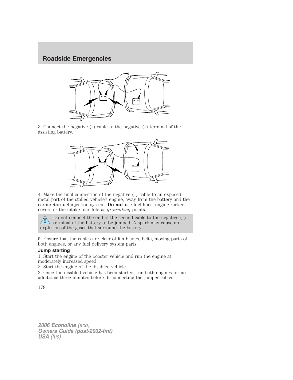 Jump starting, Roadside emergencies | FORD 2006 E-450 v.1 User Manual | Page 178 / 248